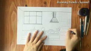 Как нарисовать кухню - нарисовать кухню с карандашом