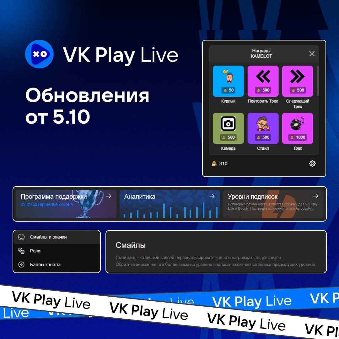 VK Play Live где найти раздел Аналитика Программа поддержки обновление 5.10.2023