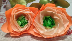 Цветок из атласной ленты, техника канзаши, satin ribbon flower, kanzashi technique Ранункулюс