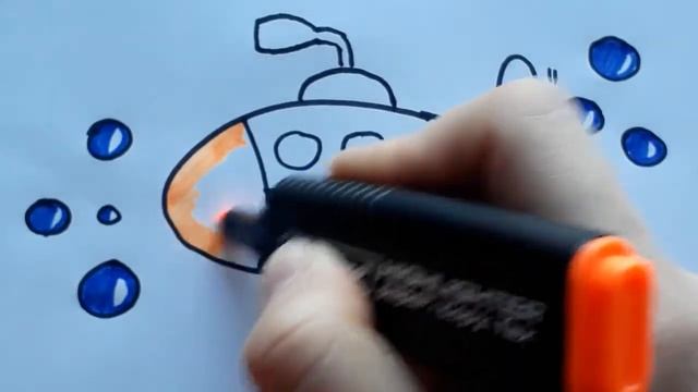 Как нарисовать подводную лодку. Простые рисунки для детей. Учимся рисовать. Раскраска . смотреть онлайн