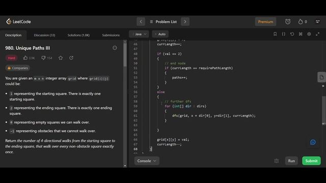 Unique Paths III | LeetCode 980 | Java