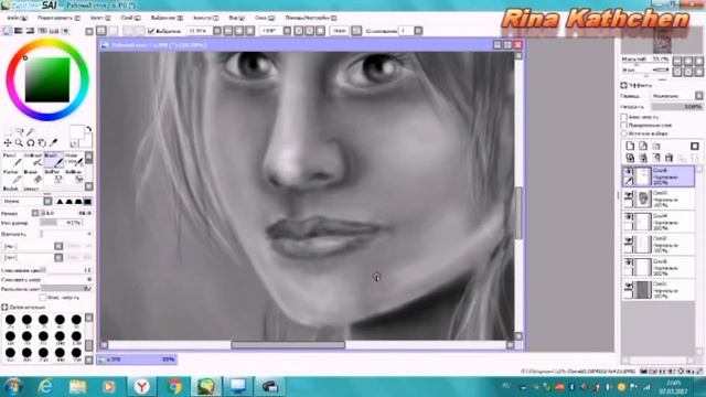 Черно белый портрет. В процессе рисования смотреть онлайн