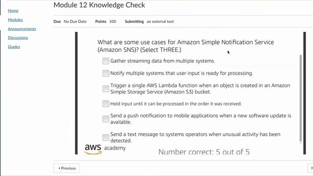 AWS Academy Cloud Architecting  - Module 12 Knowledge Check