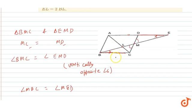 Through the mid-point `M`
of the side `C D`
of a parallelogram `A B C D`
, the line `B M`
is dr... смотреть онлайн