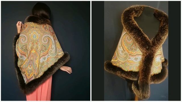 Павловопосадская шаль «Драгоценная» с мехом лисы блюфрост смотреть онлайн