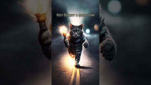 Кот бежит с факелом
