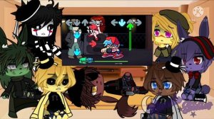 FNAF 1 + Springtrap React To Friday Night Funkin' Vs Garcello Mod || Gacha Club