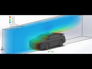 Анимация потока частиц. Nissan Skylne R34. FlowSimulation. Вид 3D