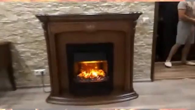 Купить каминокомплект Alezia (античный дуб) с очагом Brookline Black от Grand Kamin смотреть онлайн