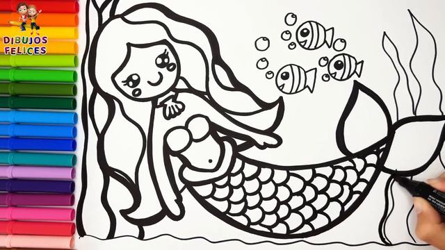 Dibuja y Colorea Una Linda Sirena 🧜♀️🌊🐚🌈 Dibujos Para Niños смотреть онлайн