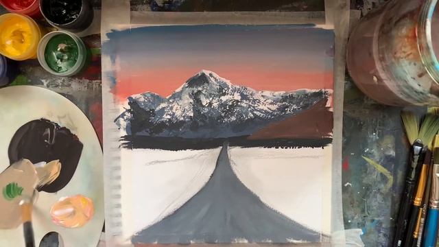 Рисуем дорогу гуашью. Gouache landscape painting tutorial GOUACHE | 用水粉画山 | 水粉画 | グアッシュ| 구 아슈 смотреть онлайн