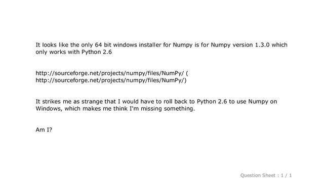 Windows : Installing Numpy on 64bit Windows 7 with Python 2.7.3