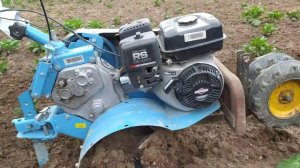 Окучивание картофеля мотоблоком, первое 2020. Роторный окучник. Hoeing potatoes. Rotary spud.