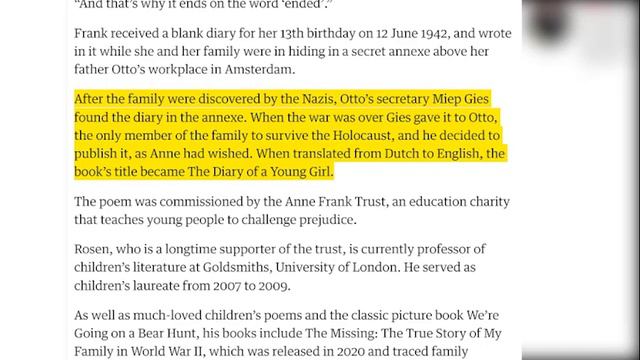 Michael Rosen marks Anne Frank anniversary with New Poem "Sonnet" смотреть онлайн