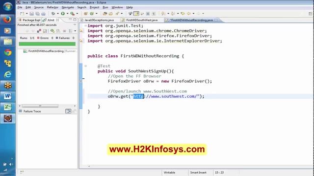 Selenium Webdriver Online Tutorials | Exceptions with and without recording tutorial | H2Kinfosys