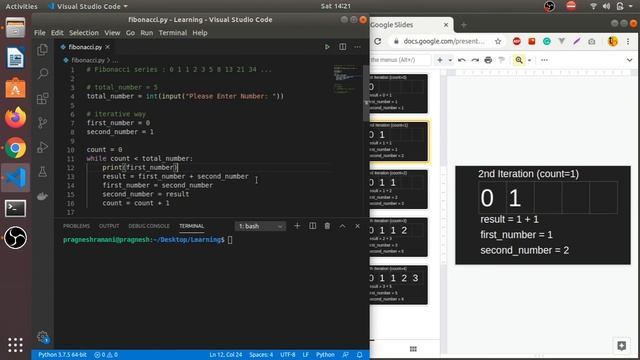 32 | Fibonacci Series Using Iteration | Python3