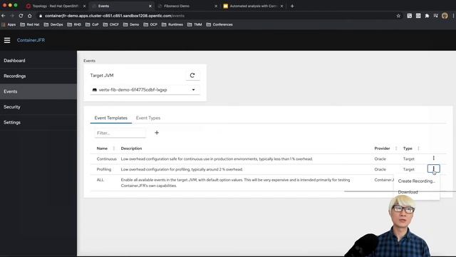 Automated analysis data of Quarkus and Vert.x with ContainerJFR