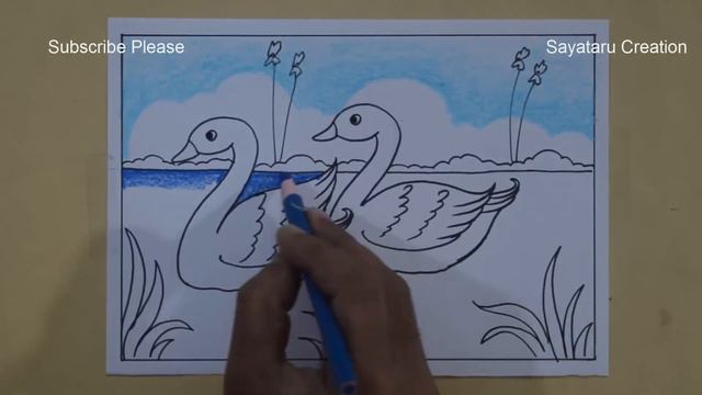 how to draw scenery with duck | Floating duck scenery drawing смотреть онлайн