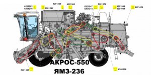Ремни на Акрос-550 двигатель ЯМЗ-236