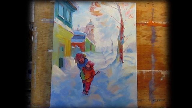 Пишу картину маслом . Зимний пейзаж. смотреть онлайн