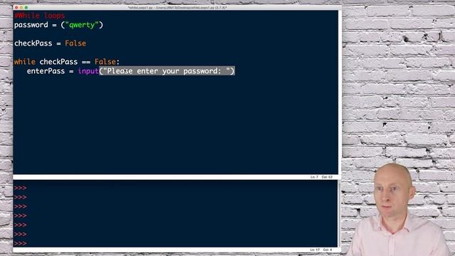 WHILE LOOPS IN PYTHON: How to use while loops for beginners. Use a while loop to check a password.