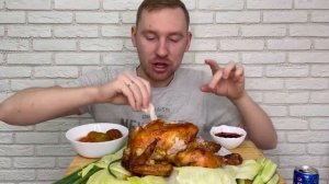 МУКБАНГ ЗАПЕЧЕННАЯ КУРИЦА В ДУХОВКЕ MUKBANG BAKED CHICKEN IN THE OVEN овощи соус ткемали рецепт