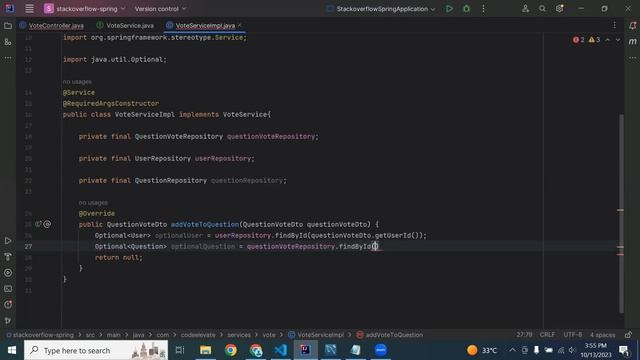 Stack Overflow Clone Spring Boot & Angular | Part 30 | Full-Stack Add Vote to Question API