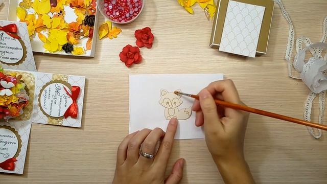 Осенняя Открытка-коробочка с сюрпризом / Скрапбукинг/ Explosion Box autumn card with flowers and fo