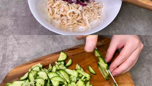 Этот салат с "жареными" кальмарами просто бесподобен! Готовлю на все праздники и не только!