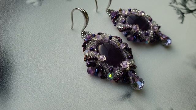 Серьги "Черничный десерт" с аметистом, цирконами, кристаллами бисером смотреть онлайн