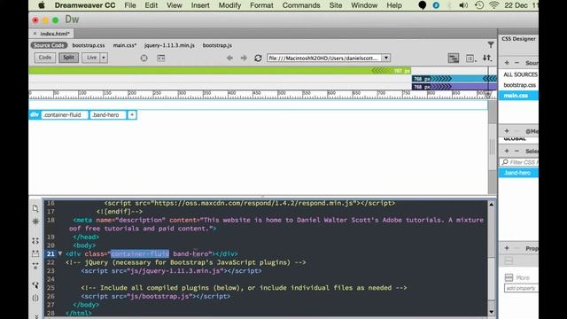 Adding Bootstrap containers & creating our first custom CSS - Dreamweaver Tutorial [12/54] смотреть онлайн