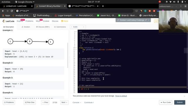 Convert binary number in a linked list to integer смотреть онлайн