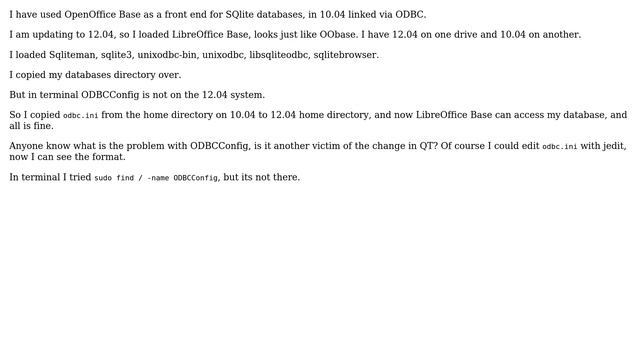 Ubuntu: Missing ODBCConfig for SQLite and LibreOffice Base смотреть онлайн