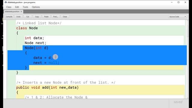 singly linked list deletion of node at a position java program