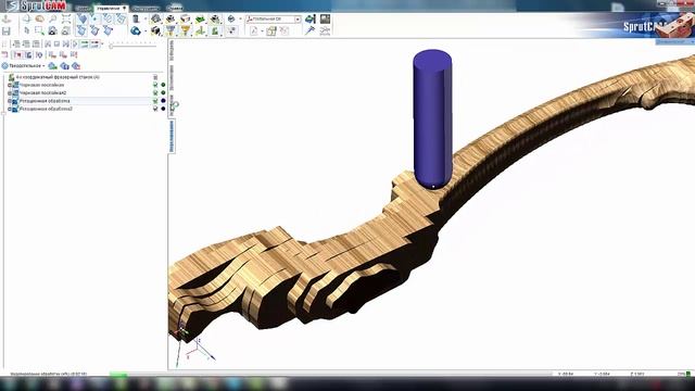SprutCAM   Фигурная обработка по дереву с использованием поворотной оси