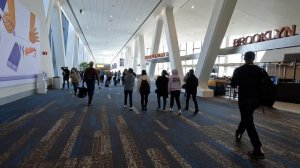 New York LGA La Guardia Airport Terminal B - Departures walk through & apron views