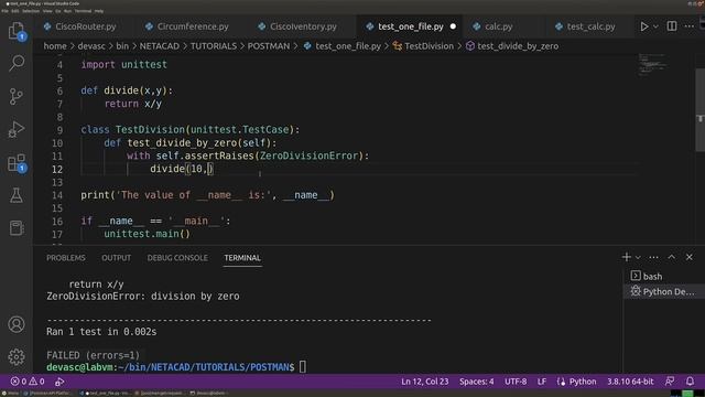 AACC - Spring 2023 - CTS-233-400 - DEVASC 200-901: Lab 3.5.7 - Part #2: Python Unit Testing