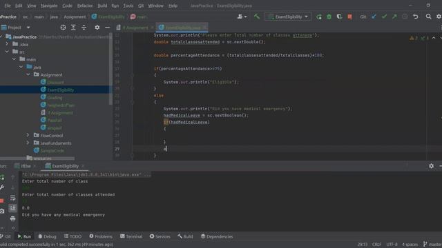 Java problems to solve for beginners - Exam eligibility using if else