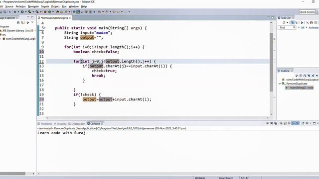 Remove Duplicate Characters From String in Java || Logical Question