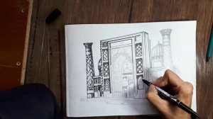 DRAWING SAMARKAND REGISTAN SHER-DOR2. РИСУНОК САМАРКАНД РЕГИСТАН ШЕР-ДОР2.