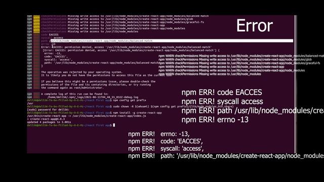 npm ERR!   errno: -13 | npm ERR!   code: 'EACCES' | Fixing npm permissions | npm ERR! Error