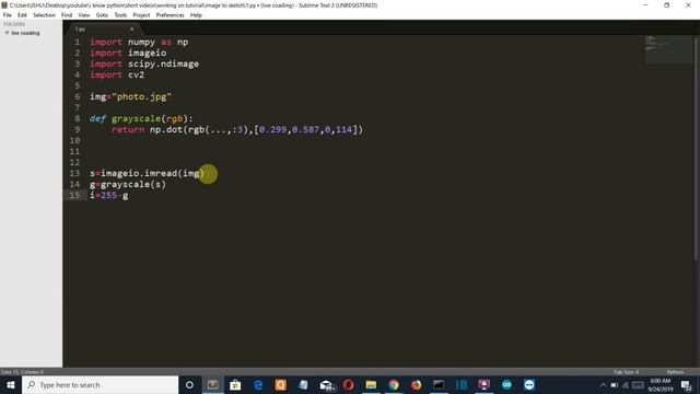 How to convert image to sketch using python(package used imageio, opencv and numpy)