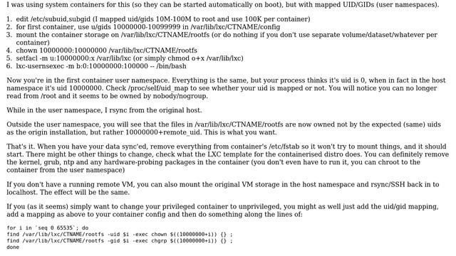 Building unprivileged (userns) LXC container from scratch, by migrating a privileged container... смотреть онлайн