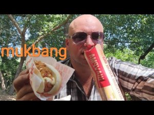 МУКБАНГ Хот-дог и шаурма из свинины/ОБЖОР на берегу реки Волга