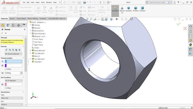 Solidworks Nut and Bolt, Thread Feature and Animation