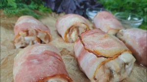 Куриные рулетики в беконе с моцареллой!!!👍👍👍 Chicken rolls in bacon with mozzarella!!!👍👍👍