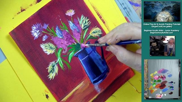 How to Paint Reading Glasses and  a Vase of Wild  Flowers a Step-by-Step Acrylic Lesson