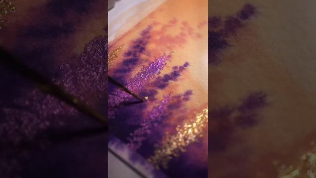 Painting a sparkly lavender field | Ahmarelle Shimmer Watercolours