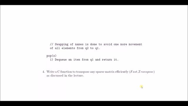 Parenthesis Balance, Stack reversal, Implementation of stack using queue and Sparse Matrix transpos смотреть онлайн