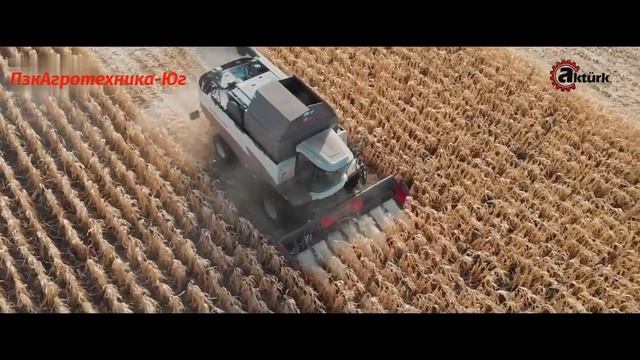 Кукурузная жатка Akturk Makina с зерноуборочным комбайном Ростсельмаш Акрос 580